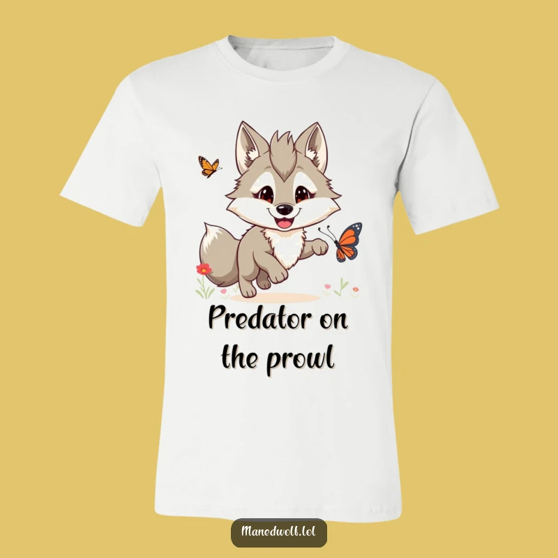 Funny Maned Wolf Butterfly Chase T-Shirt: Embrace Joyful, Whimsical Style!