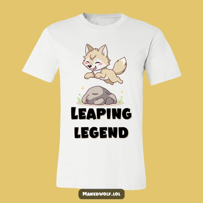 Funny Maned Wolf Leaping T-Shirt: Joyful Animal Graphic Tee for Fun