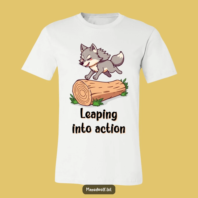 Funny Maned Wolf T-Shirt: Energetic Leap Action Tee, Perfect Gift!