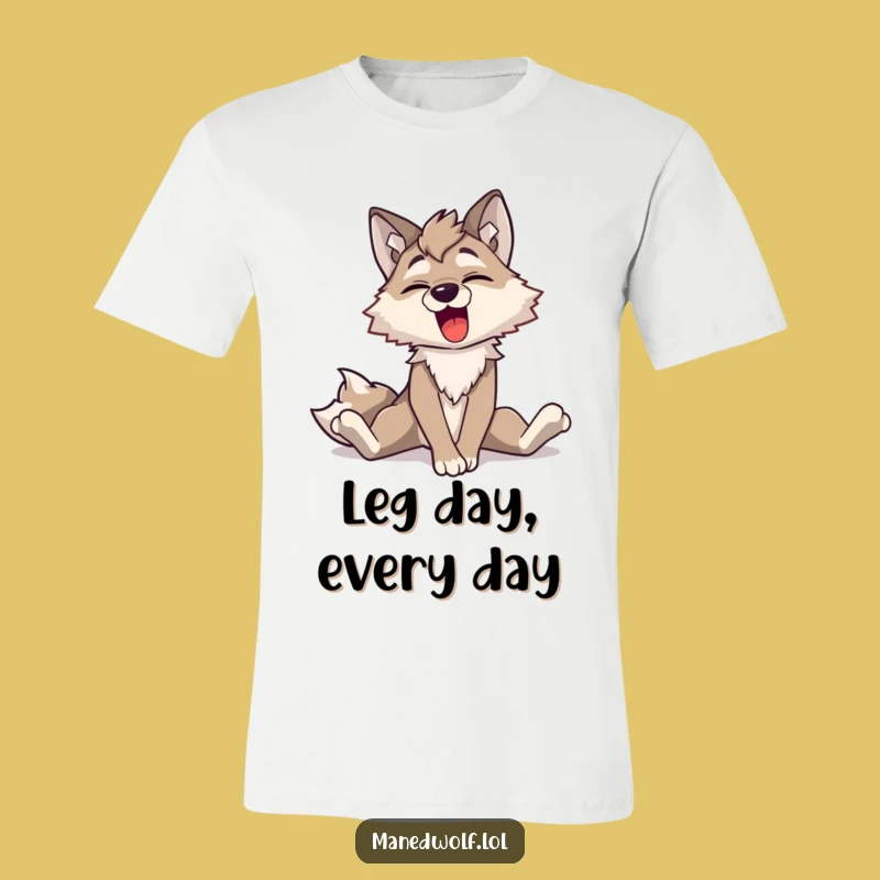 Funny Maned Wolf Stretching T-Shirt - Comical Animal Outfit for Joyful Yawn Enthusiasts