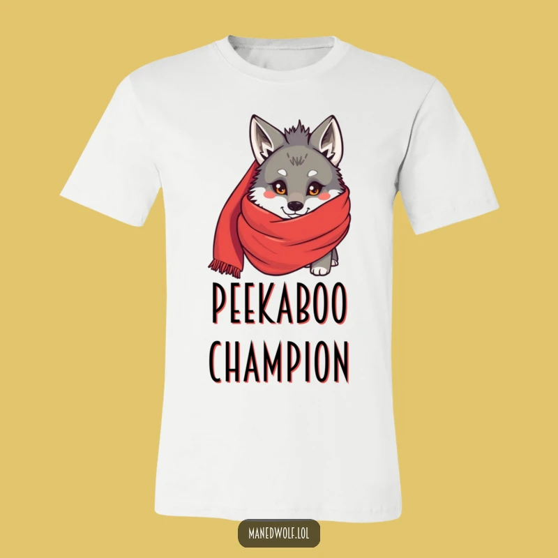 Funny Maned Wolf Scarf Peek T-Shirt - Cozy Hidden Humor Tee