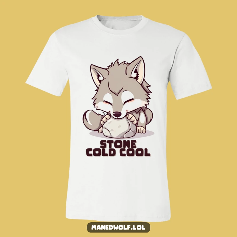 Funny Maned Wolf Stone Nudge T-Shirt: Playful Explorer Tee!