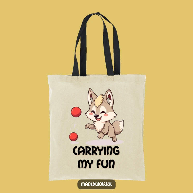 Playful Maned Wolf Ball Tote Bag - Funny Accessory for Fun Lovers