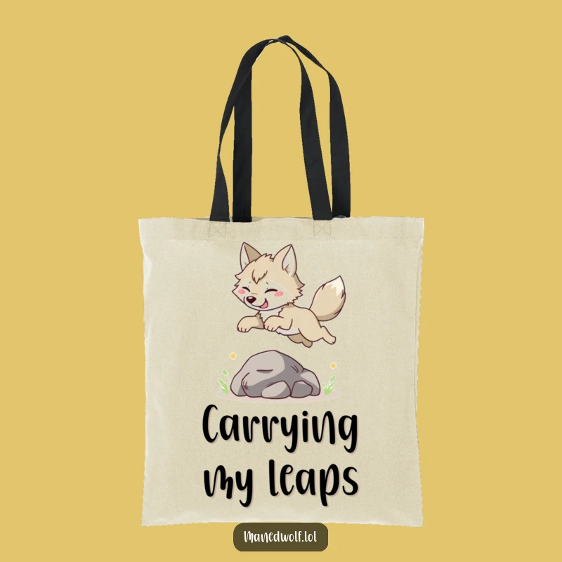 Funny Maned Wolf Leaping Tote Bag: Carry Your Joyful Essentials