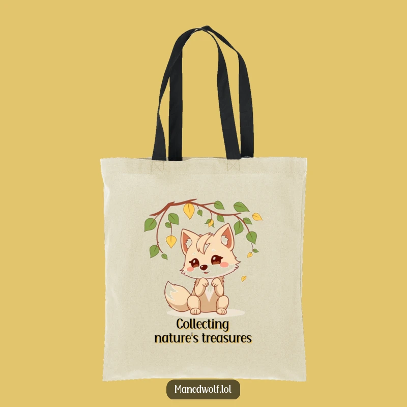 Funny Kawaii Maned Wolf Tote Bag: Carry Playful Leaf Batting Charm Everywhere
