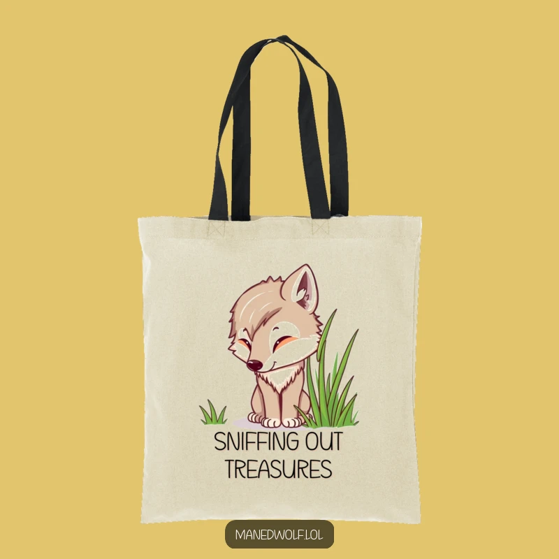 Funny Kawaii Maned Wolf Tote Bag, Curious Sniffing Wolf Bag, Practical Nature Gift