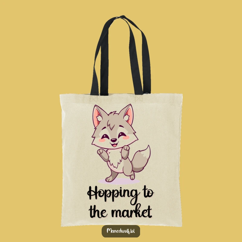 Funny Kawaii Maned Wolf Tote Bag, Happy Hop Wolf Bag, Cheerful Gift Accessory