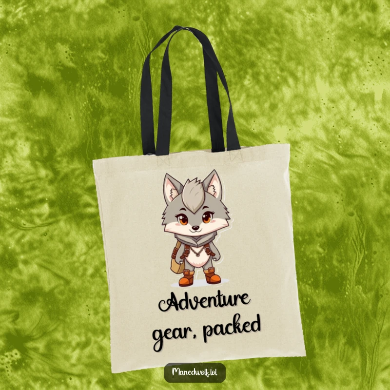 Funny tote bag featuring a maned wolf character in tiny boots, ready for an exciting adventure.