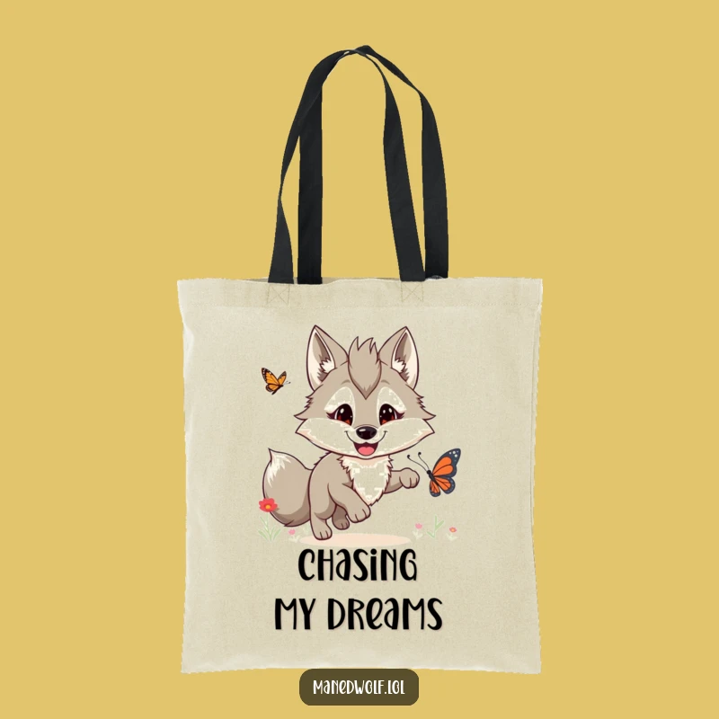 Funny Maned Wolf Butterfly Chase Tote Bag: Carry Your Humor in Style!