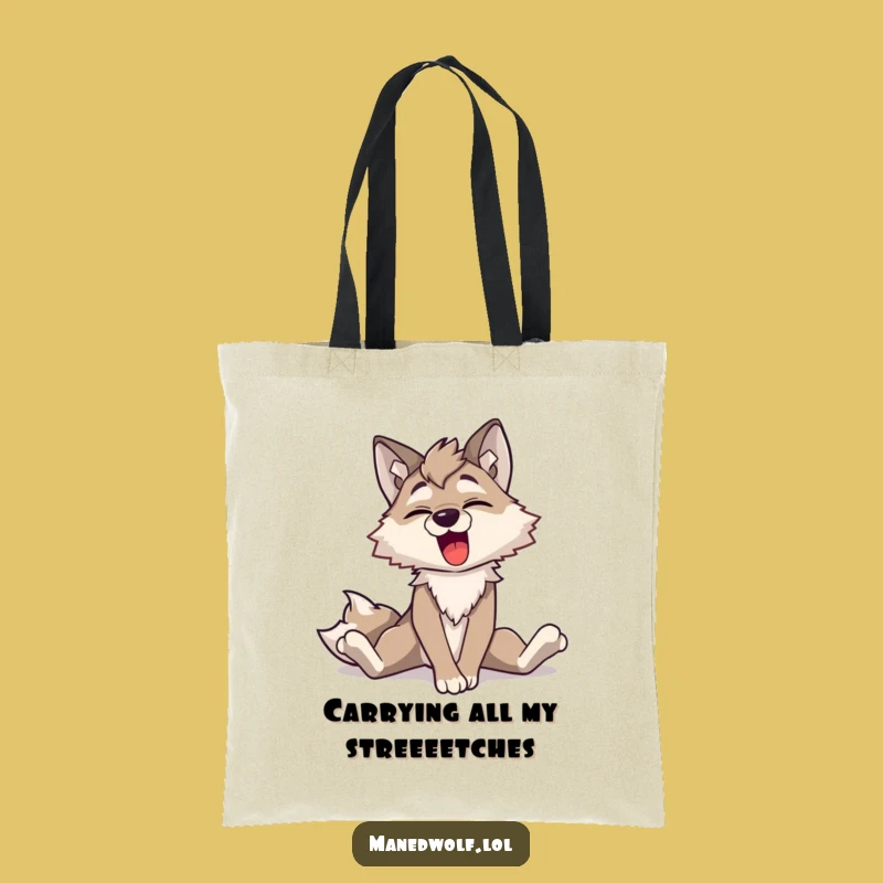 Funny Maned Wolf Stretching Tote Bag - Practical and Humorous Carryall for Animal Fans
