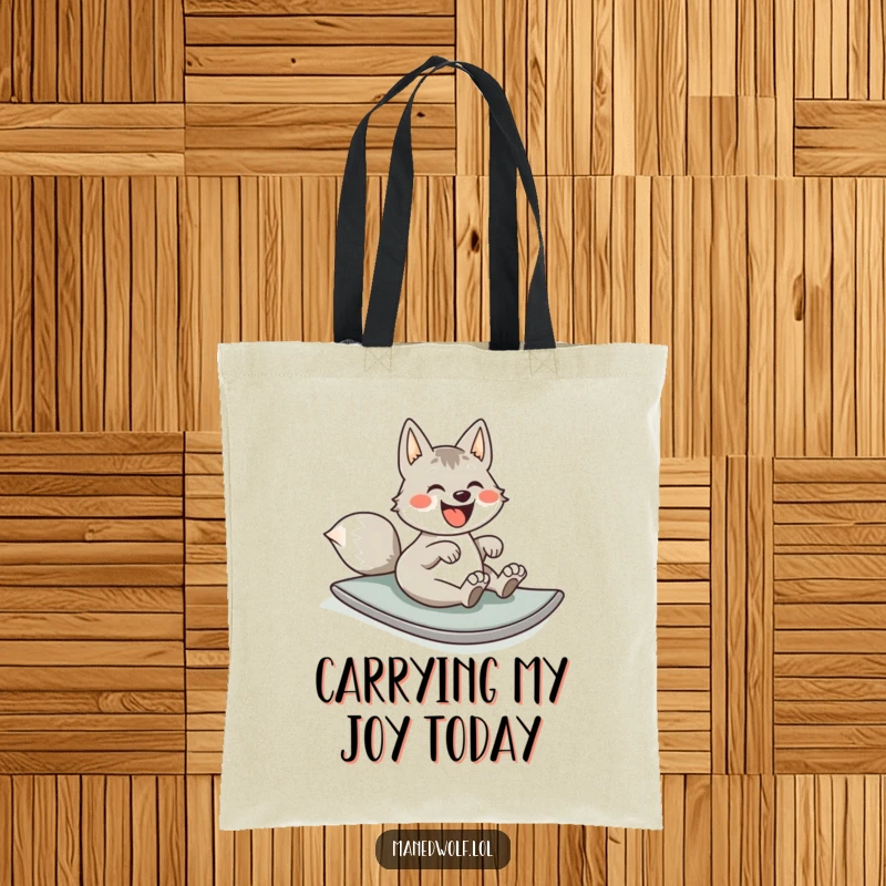 Funny tote bag with a delighted maned wolf rolling down a hill, carrying the spirit of fun and happiness everywhere.