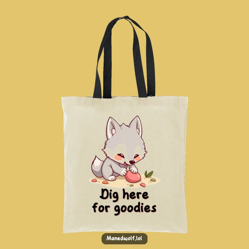 Funny Maned Wolf Tote Bag: Carry Your Treasures with this Digging Kawaii Wolf