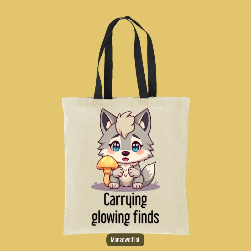 Funny Maned Wolf Tote Bag: Mushroom Surprise, Whimsical Carryall Gift!