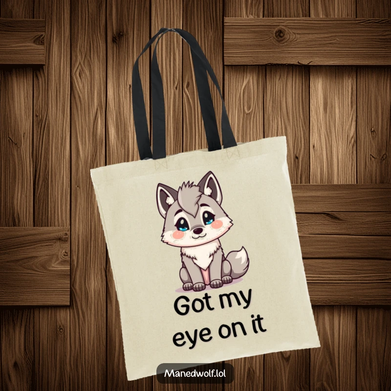 Funny Kawaii maned wolf tote bag with an inquisitive head tilt, ideal for carrying items with a touch of whimsical wonder.