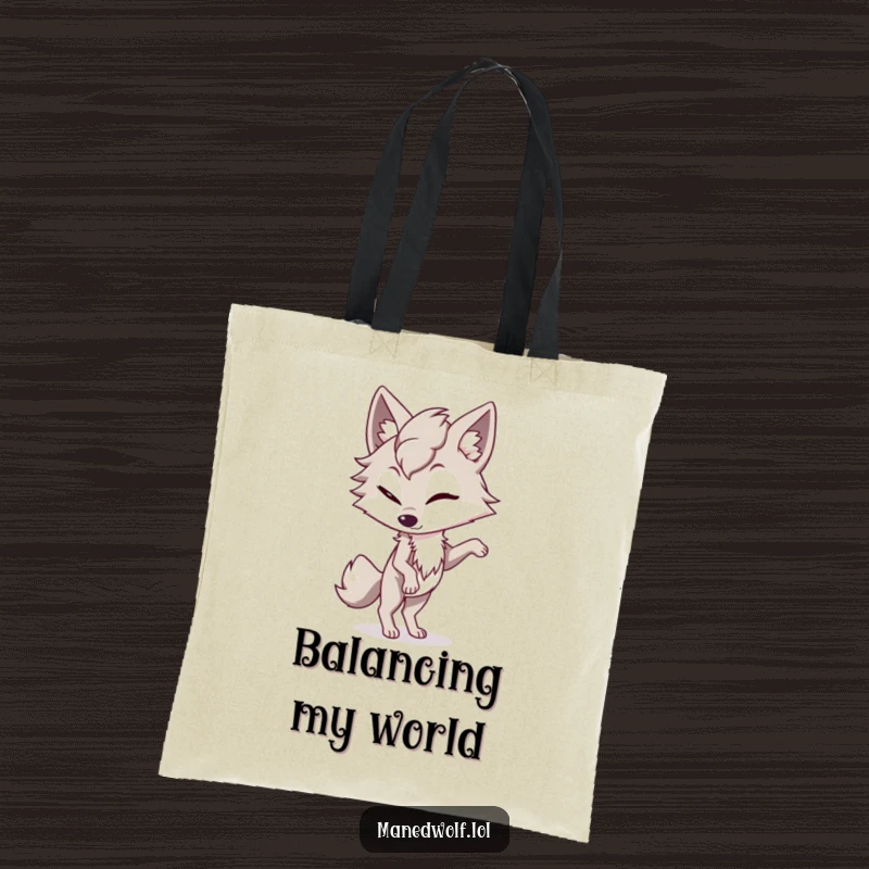 Funny maned wolf tote bag showing a character playfully winking while balancing on one paw, adding a touch of humor.